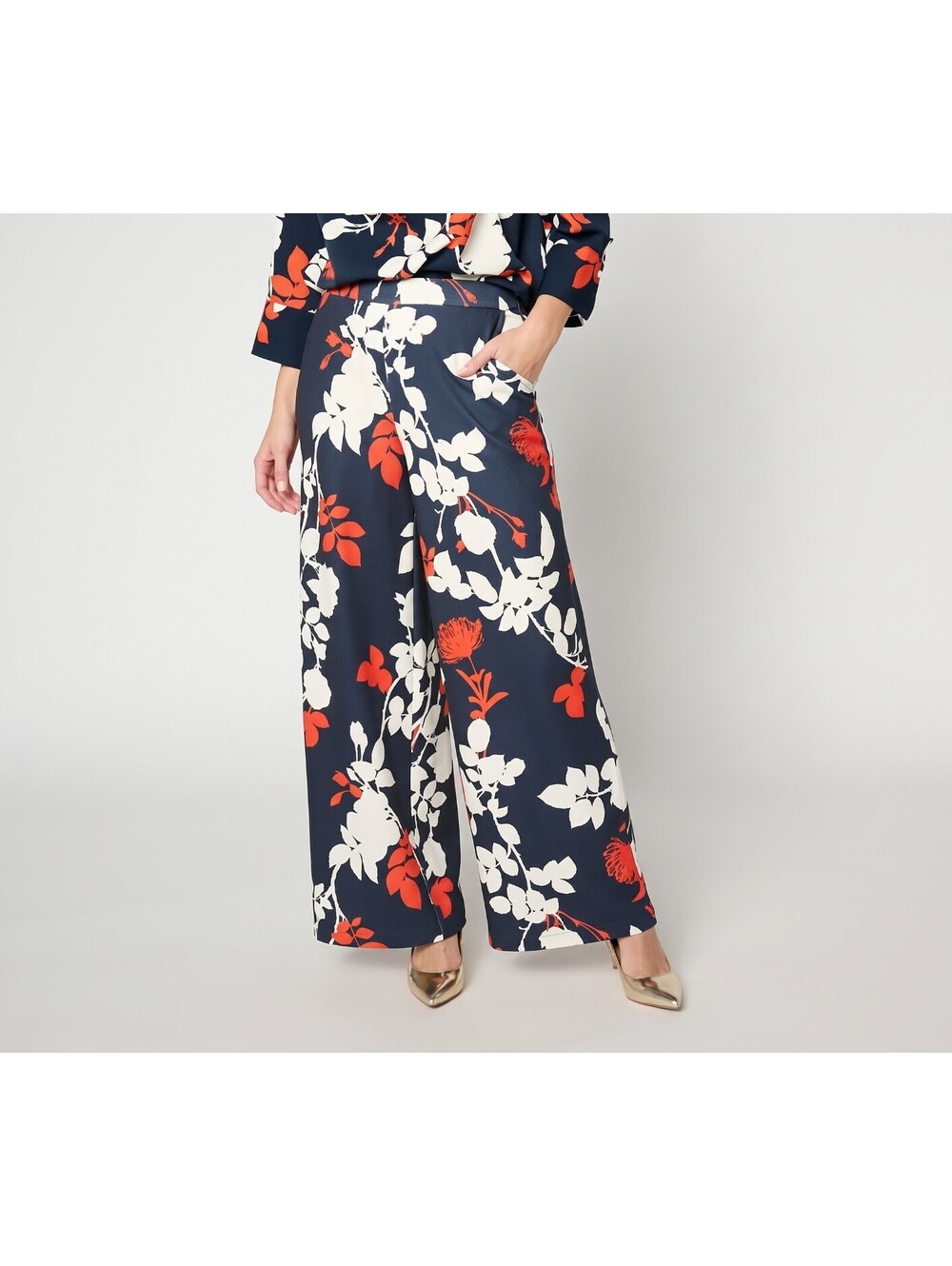 Carla Rockmore Collection Pull-On Wide Leg Ponte Pants Midnight Floral, X-Large